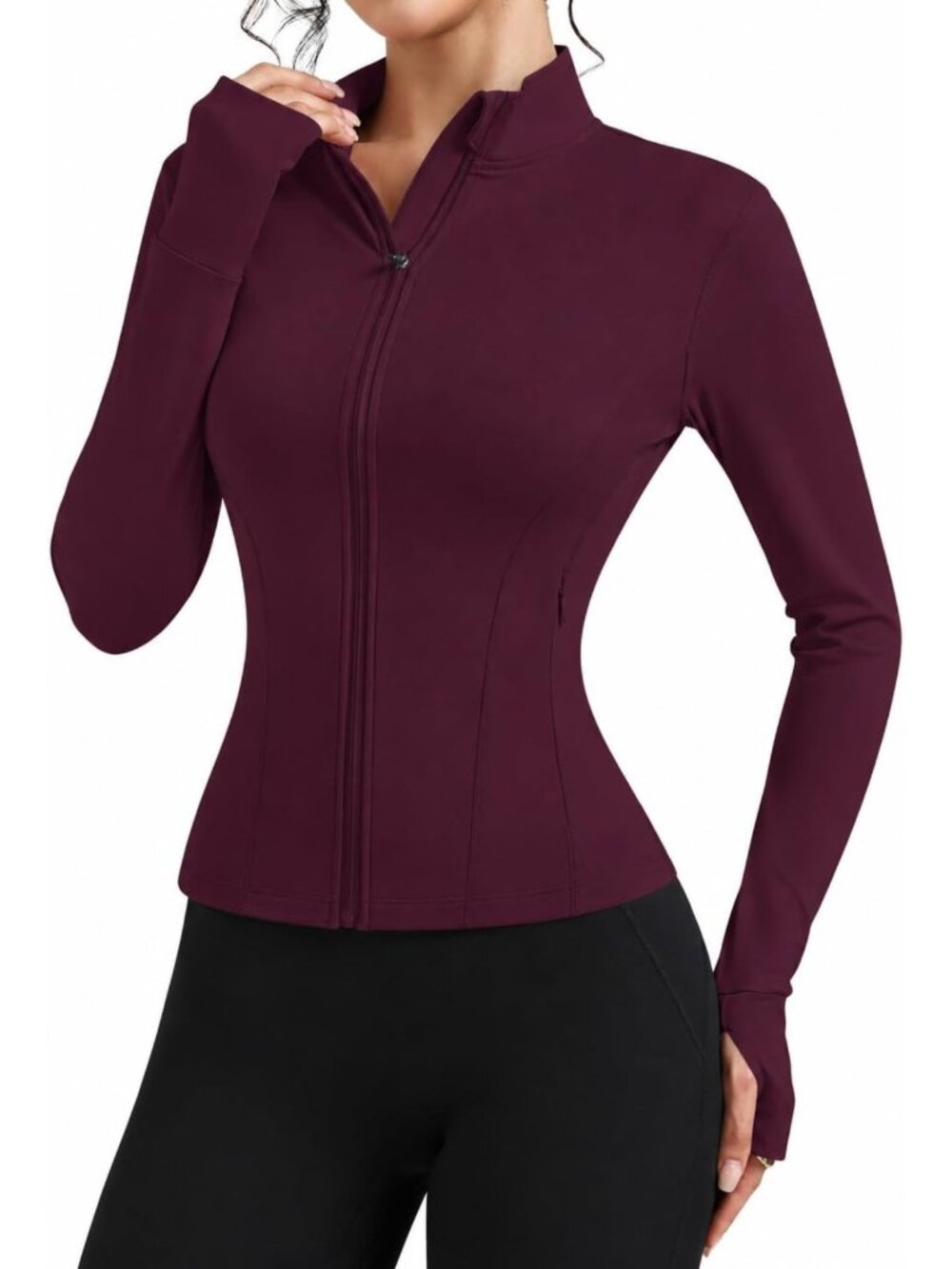 Lightweight Women's Workout Jacket - Slim Fit Athletic Top with Thumb Holes